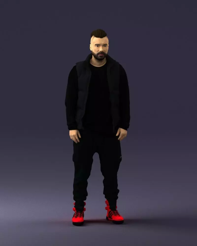 Man in a black suit and red sneakers 0215 3D model_0