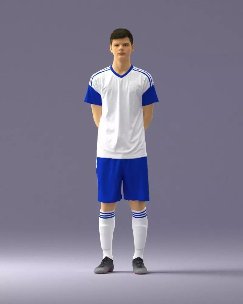 000312 Soccer Player Blue White Kit Hands Behind Back 1114 3D print model
