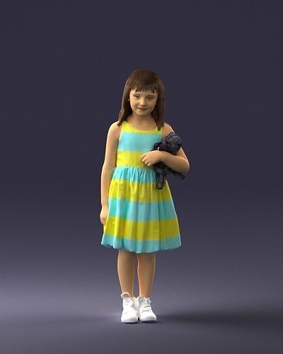 Girl with toy cat 0130 3D Print Ready 3D print model