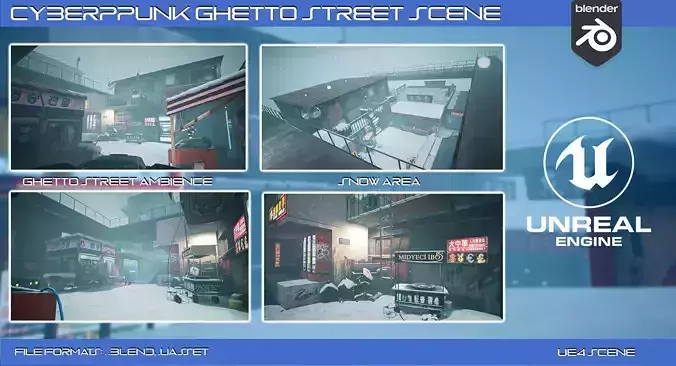 Cyberpunk Ghetto Street UE4 Scene 3D model