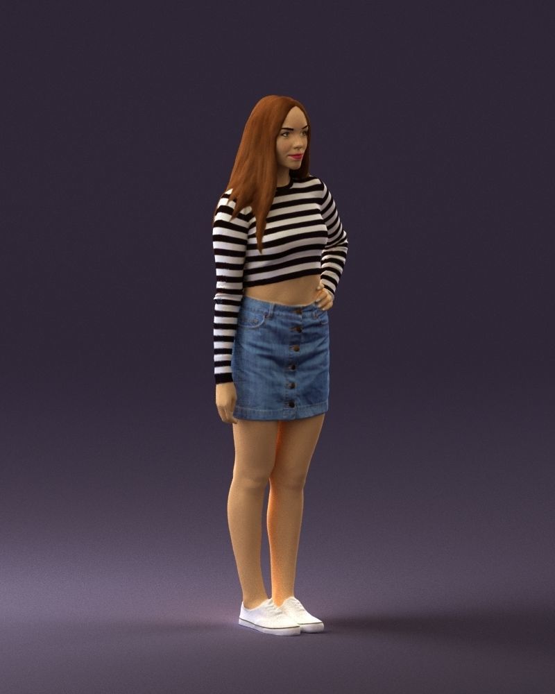 Woman in striped blouse 0405 3D Print Ready 3D print model_6
