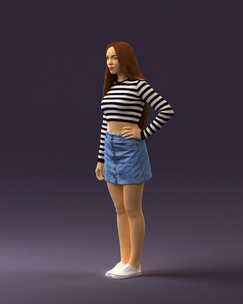 Woman in striped blouse 0405 3D Print Ready 3D print model_27