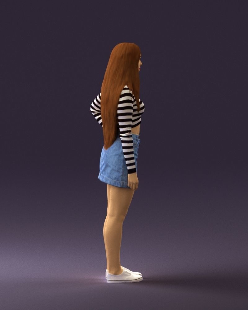 Woman in striped blouse 0405 3D Print Ready 3D print model_12