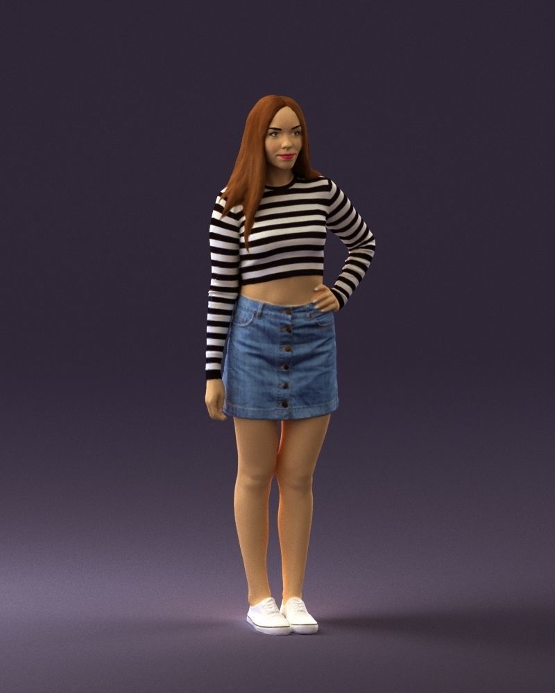 Woman in striped blouse 0405 3D Print Ready 3D print model_3