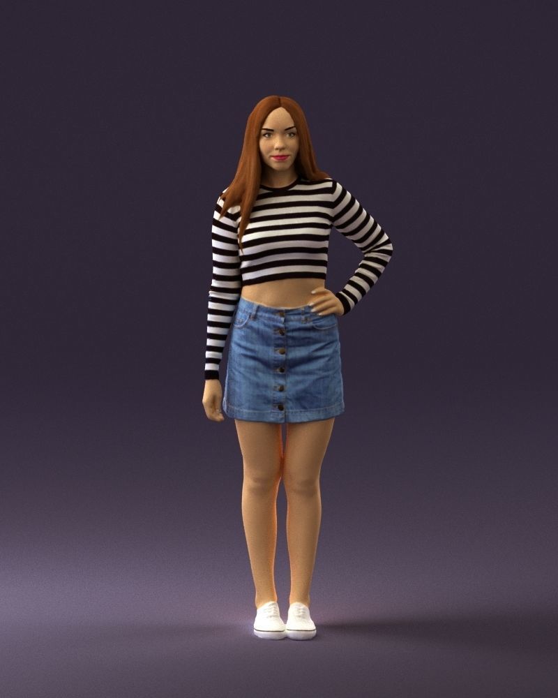 Woman in striped blouse 0405 3D Print Ready 3D print model_33