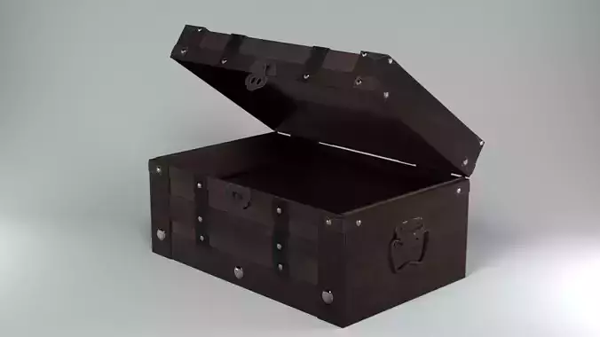 Realistic wooden chest Low-poly 3D model