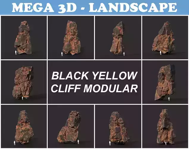 Low poly Black Yellow Cliff Modular 211126
