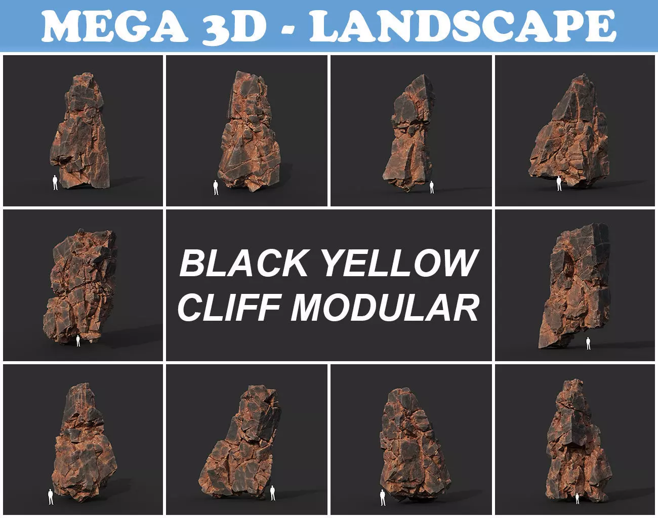 Low poly Black Yellow Cliff Modular 211126 Low-poly 3D model_0
