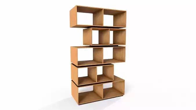 Modern Oak Shelving Bookcase 4K PBR Low-Poly