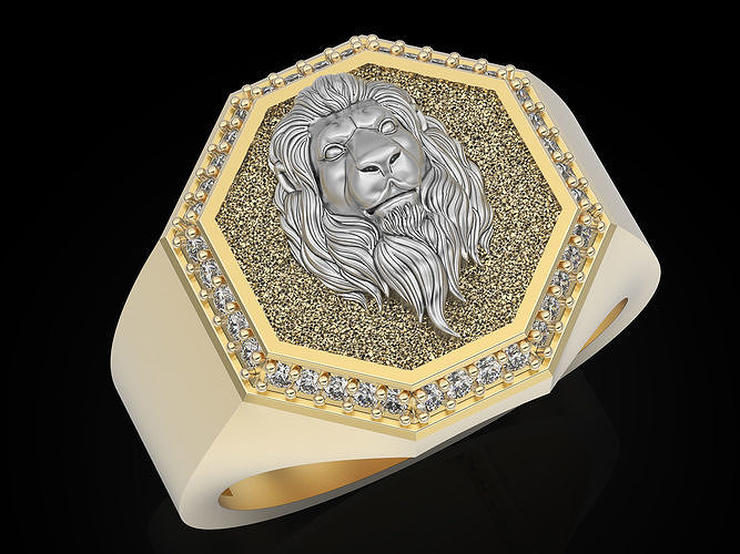 Lion man ring Sculpture jewelry Gold 3D print model