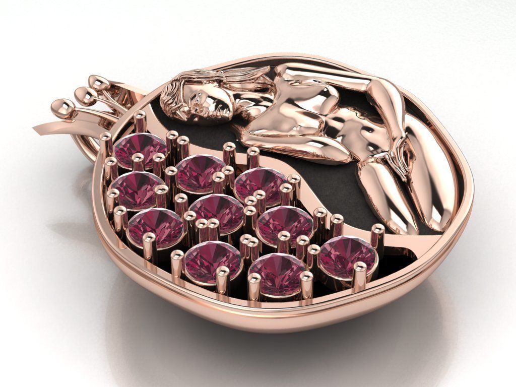 Pomegranate pendant 3D print model_5