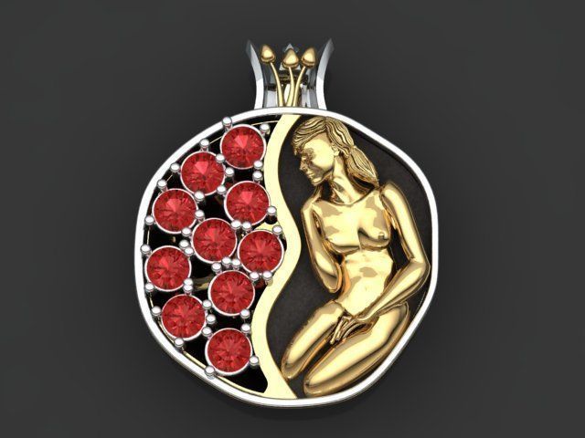 Pomegranate pendant 3D print model_3