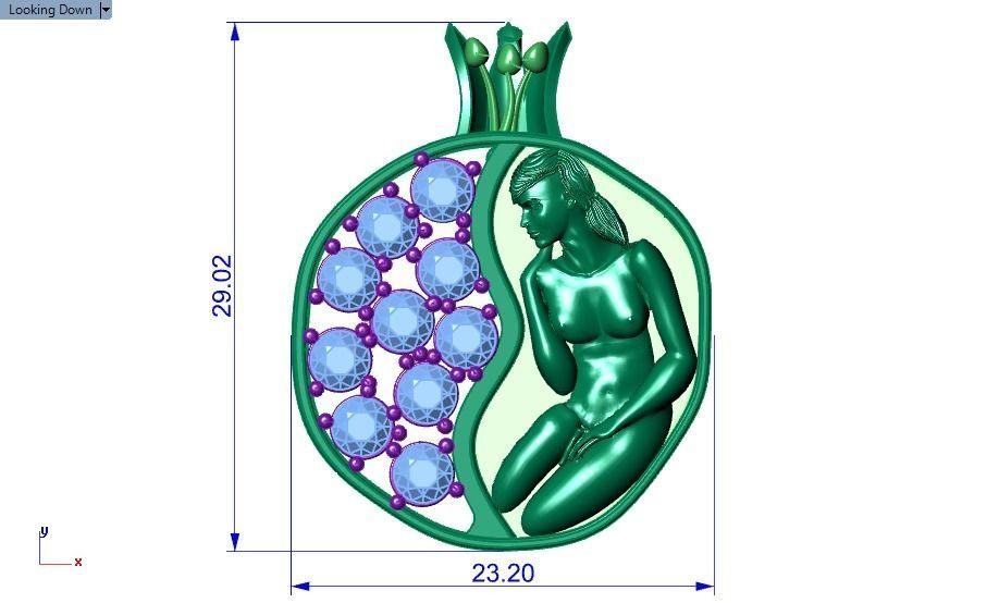 Pomegranate pendant 3D print model_9