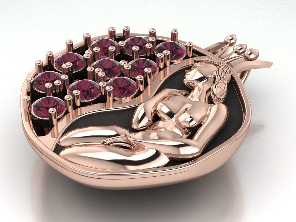 Pomegranate pendant 3D print model_11