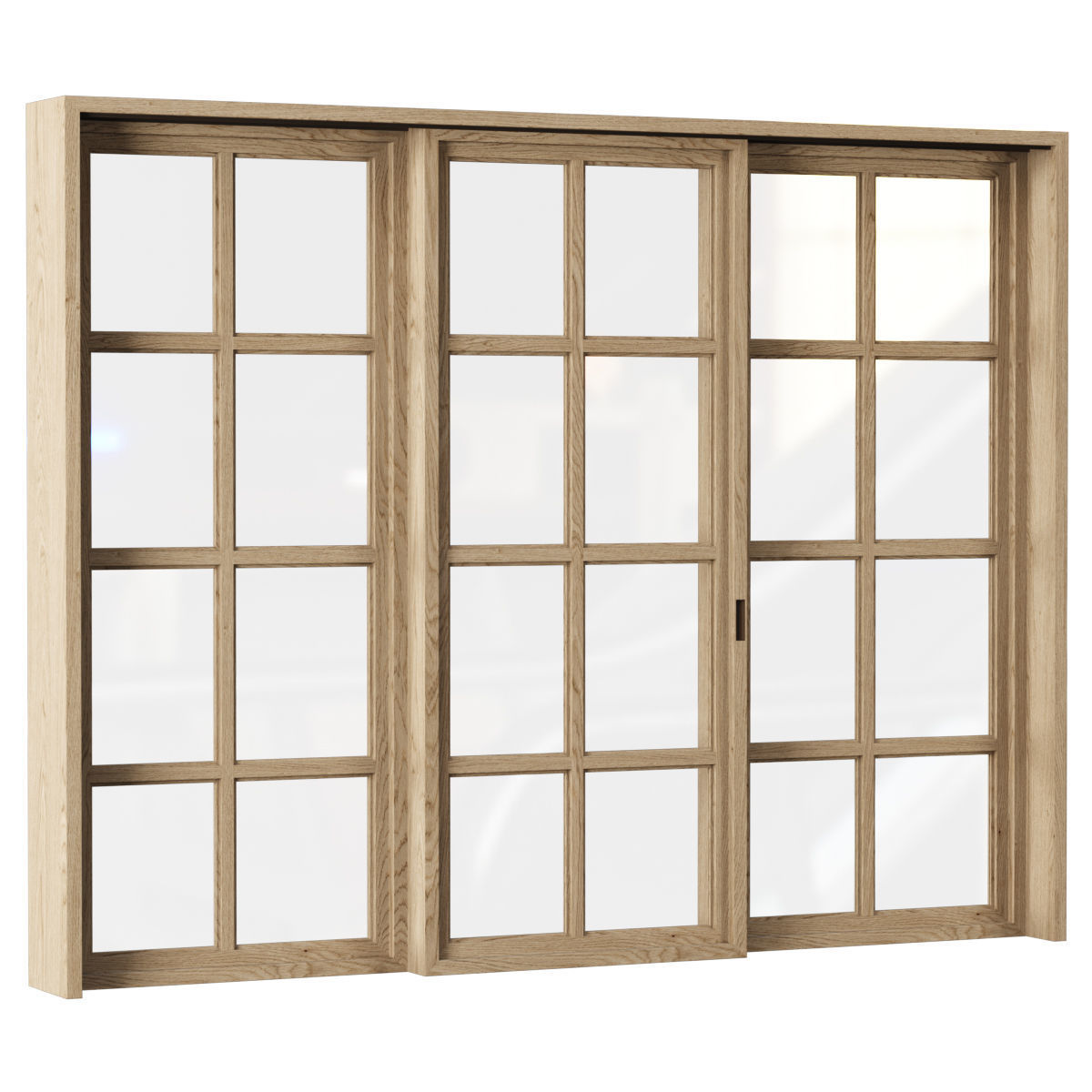 Rectangle wooden windows with door V2 Low-poly 3D model_2