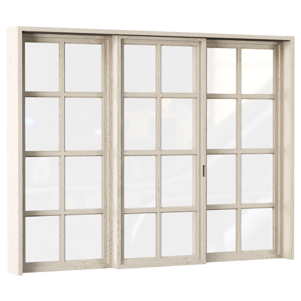 Rectangle wooden windows with door V2 Low-poly 3D model_1