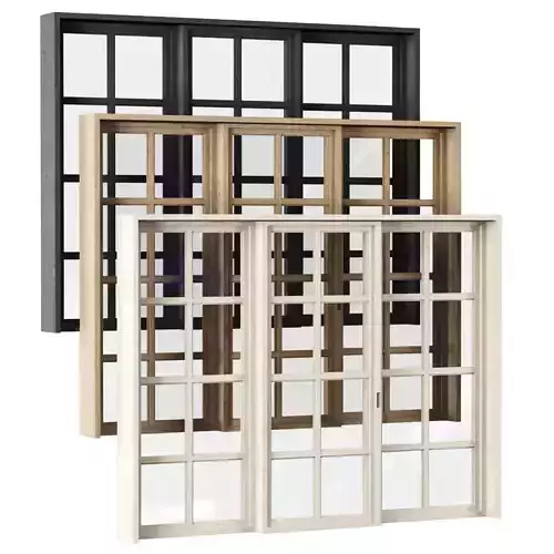 Rectangle wooden windows with door V2 Low-poly 3D model