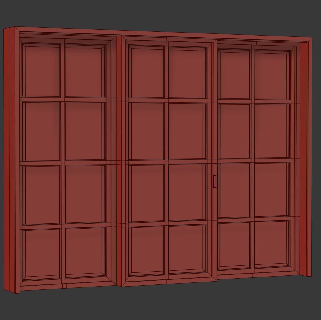 Rectangle wooden windows with door V2 Low-poly 3D model_5