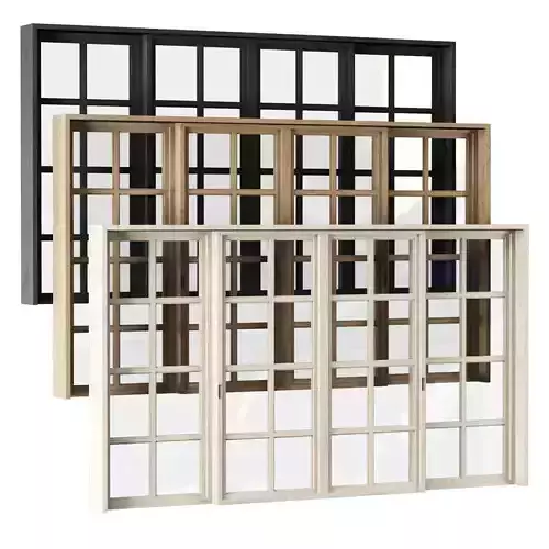 Rectangle wooden windows with doors V3