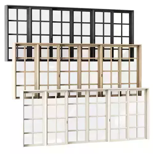 Rectangle wooden windows with doors V4