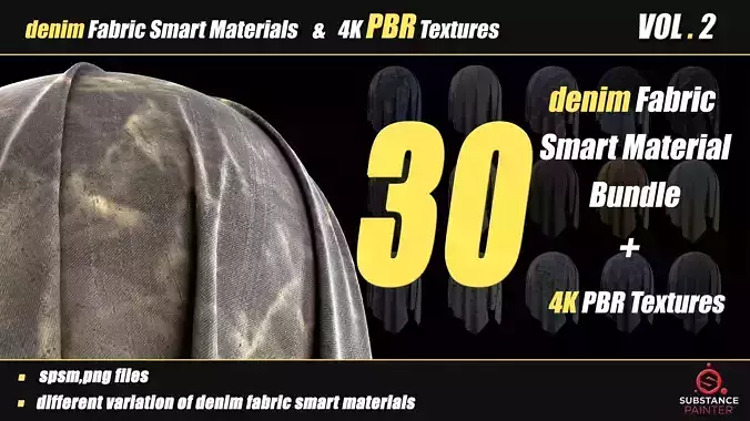 30 Denim Fabric Smart Material Bundle and 4K PBR Texture VOL 02 Texture