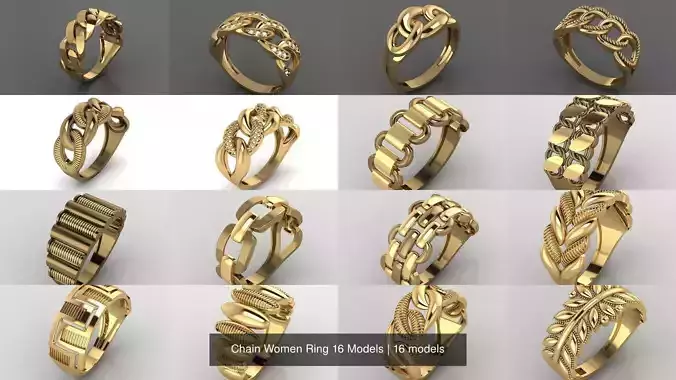 Chain Women Ring 16 Models 3D Model Collection