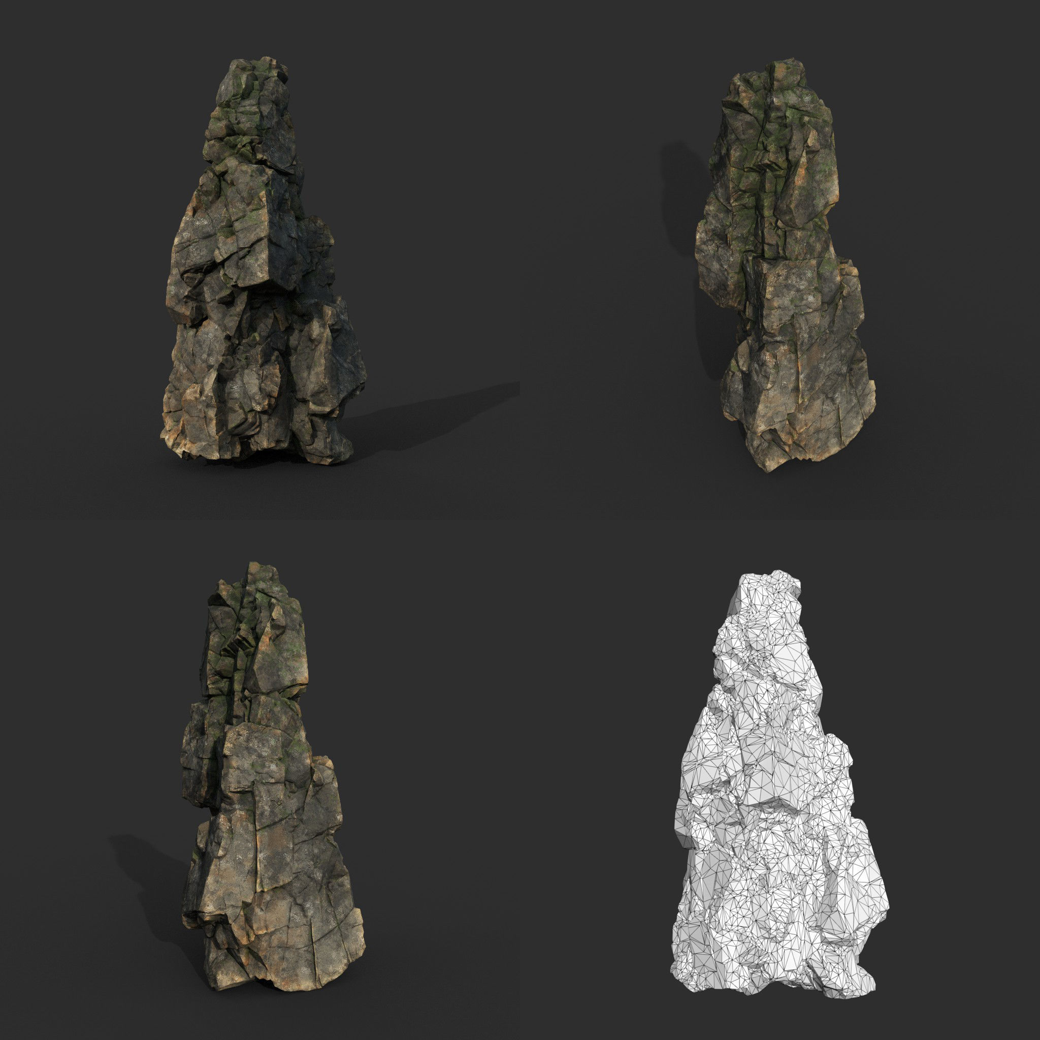 Low poly Gray Mossy Cliff Modular 211126 Low-poly 3D model_20