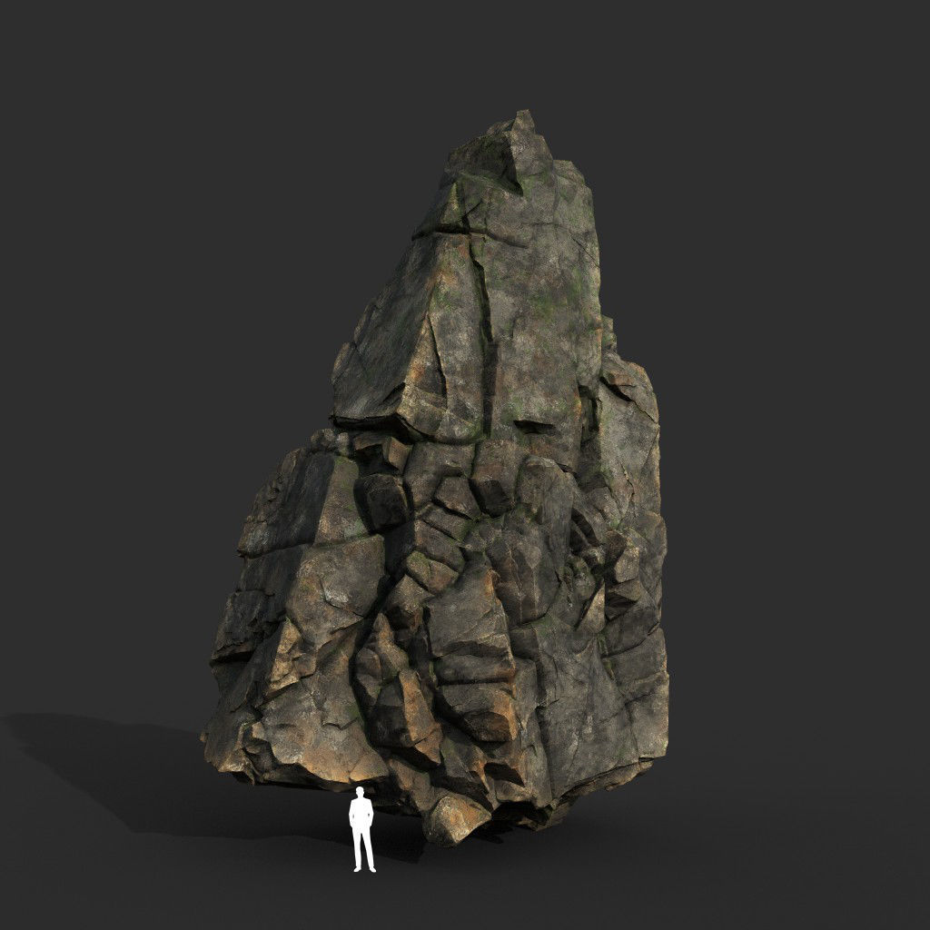 Low poly Gray Mossy Cliff Modular 211126 Low-poly 3D model_7