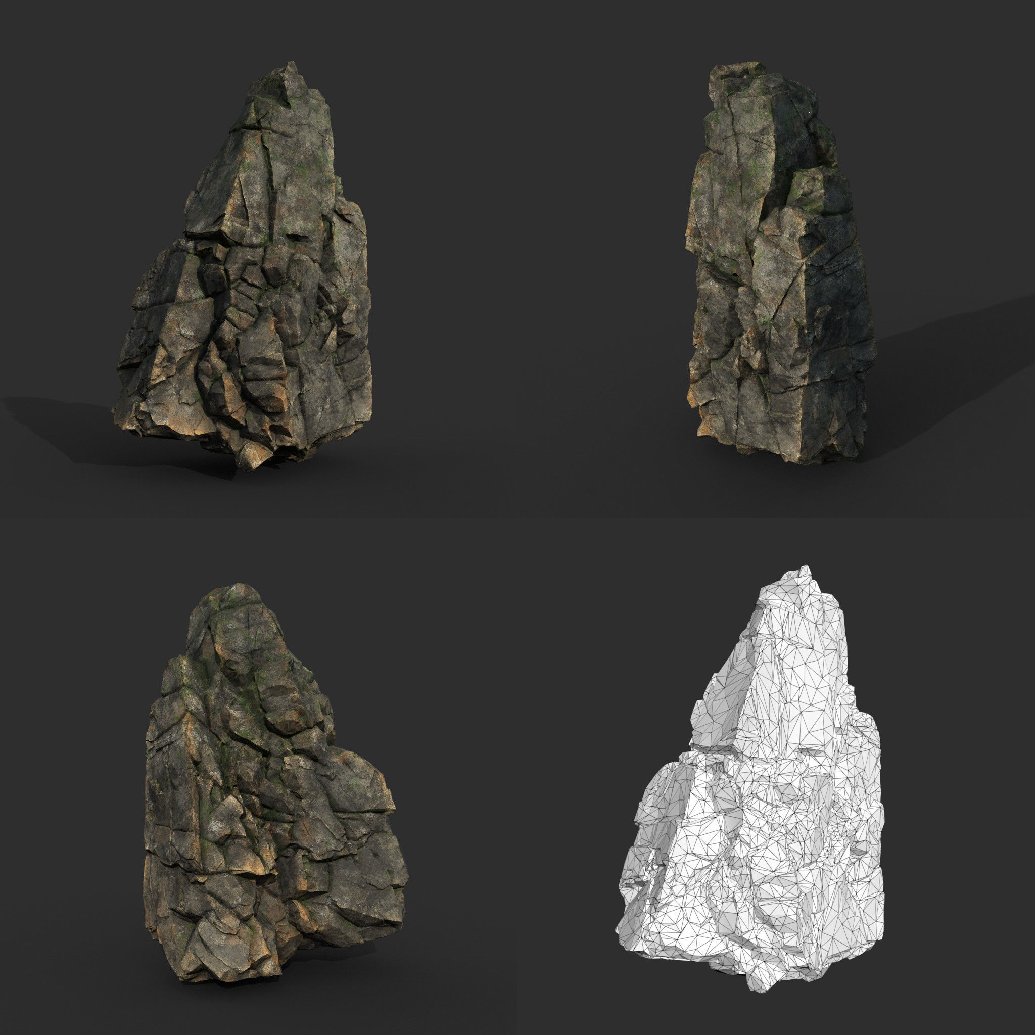 Low poly Gray Mossy Cliff Modular 211126 Low-poly 3D model_8