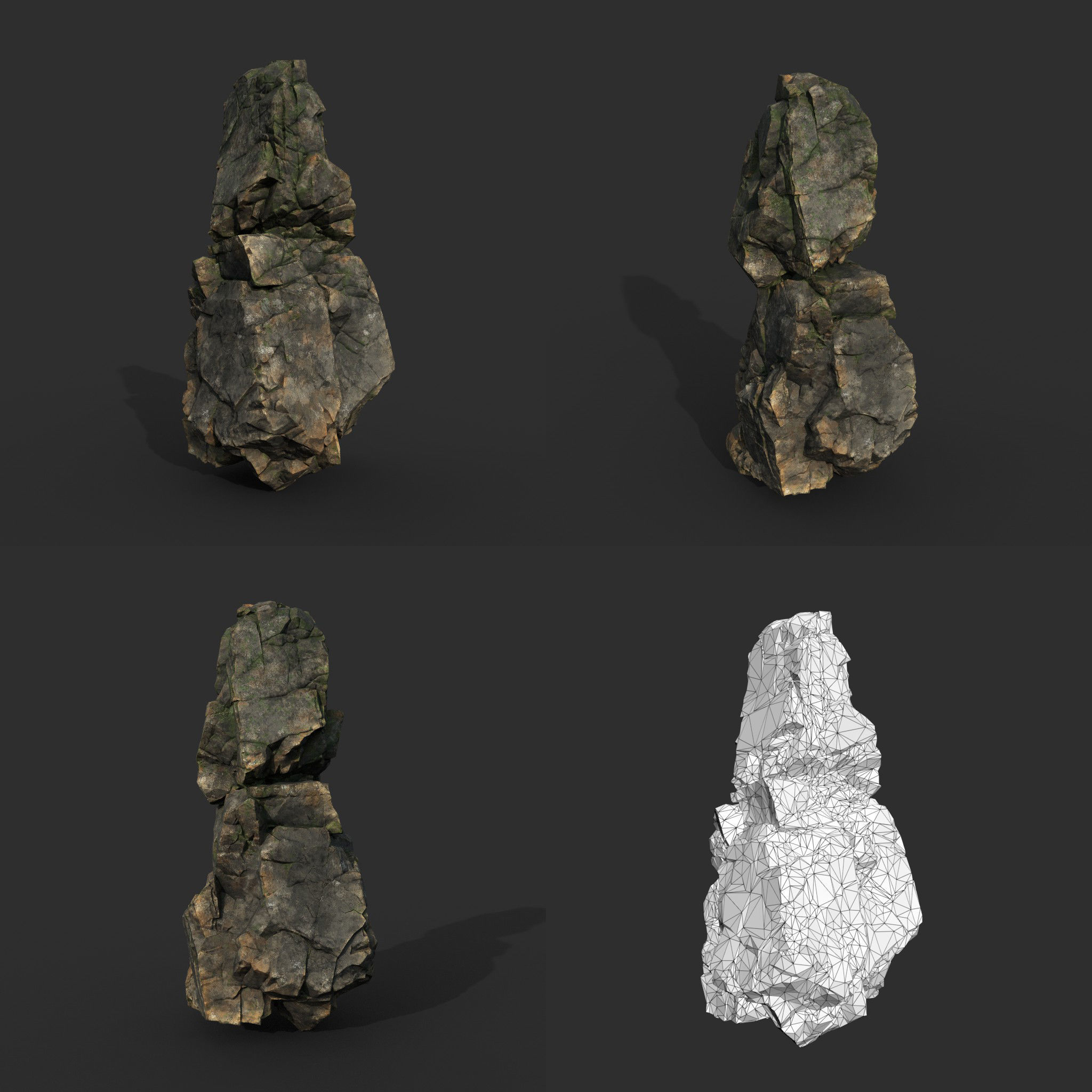 Low poly Gray Mossy Cliff Modular 211126 Low-poly 3D model_10