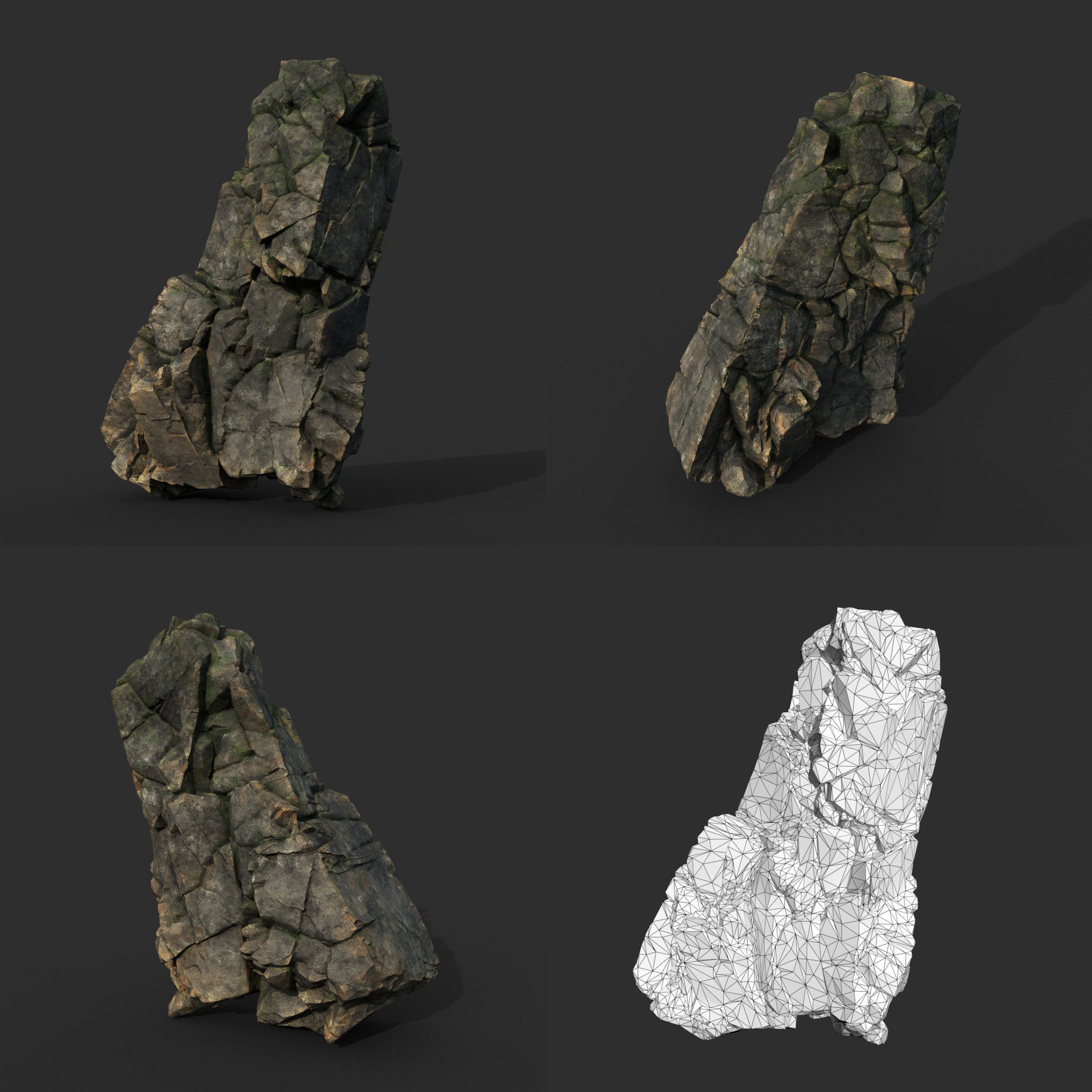 Low poly Gray Mossy Cliff Modular 211126 Low-poly 3D model_14