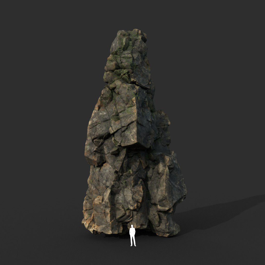 Low poly Gray Mossy Cliff Modular 211126 Low-poly 3D model_19