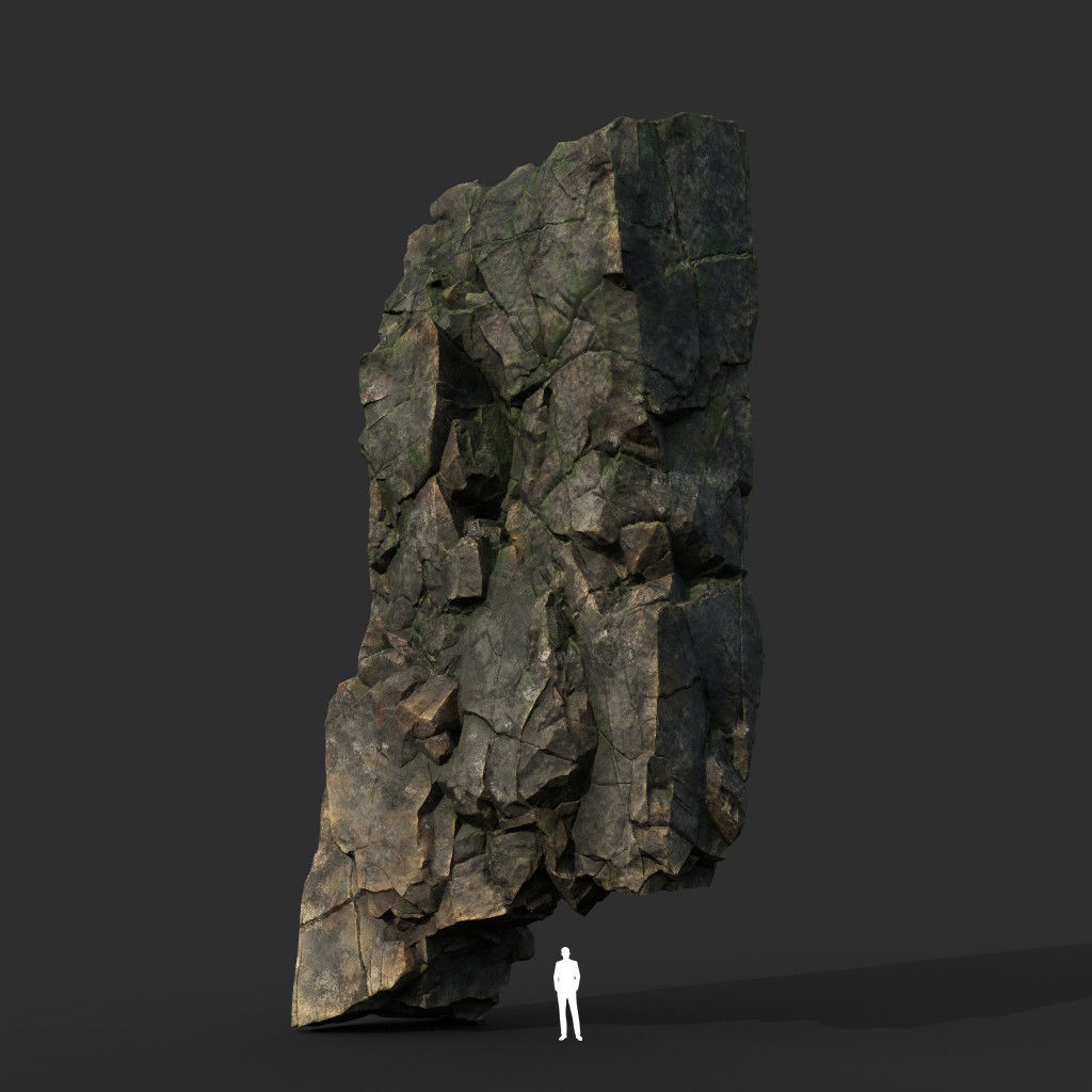 Low poly Gray Mossy Cliff Modular 211126 Low-poly 3D model_15