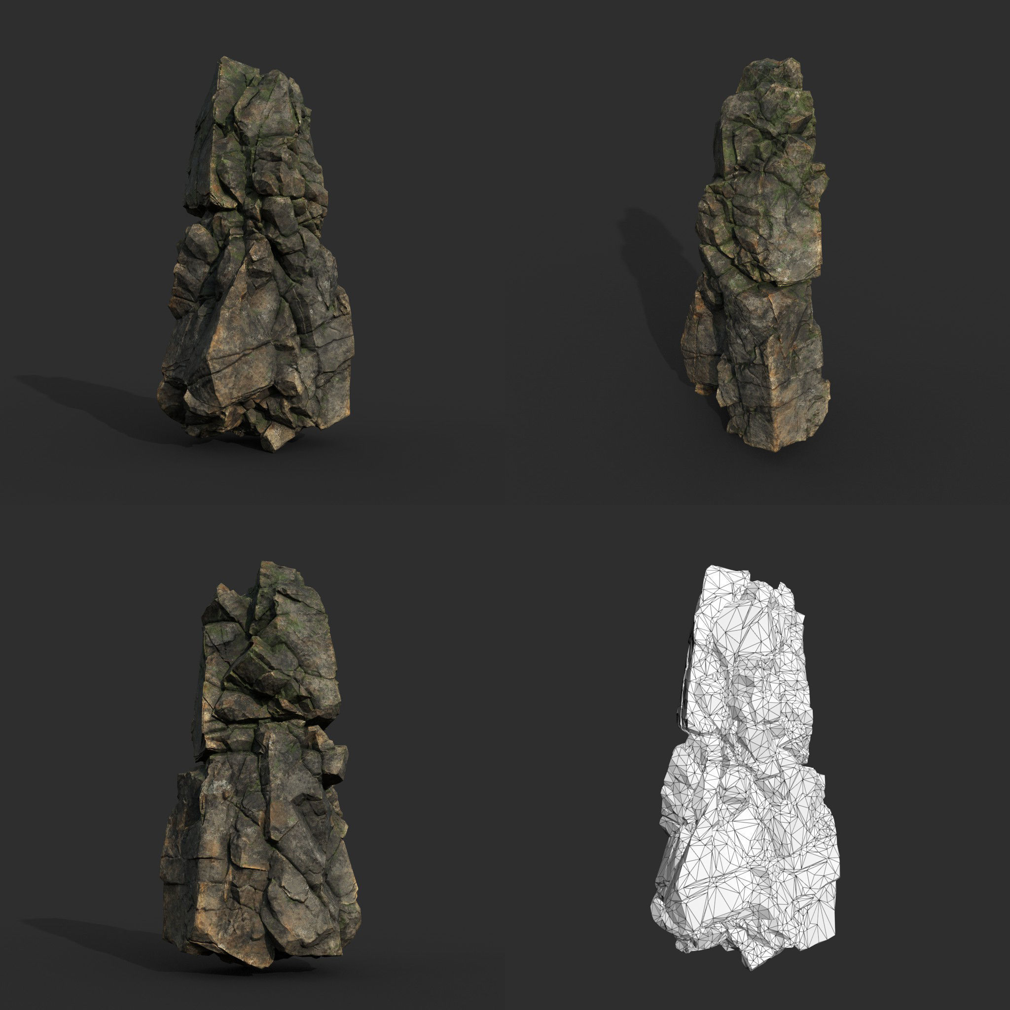 Low poly Gray Mossy Cliff Modular 211126 Low-poly 3D model_4
