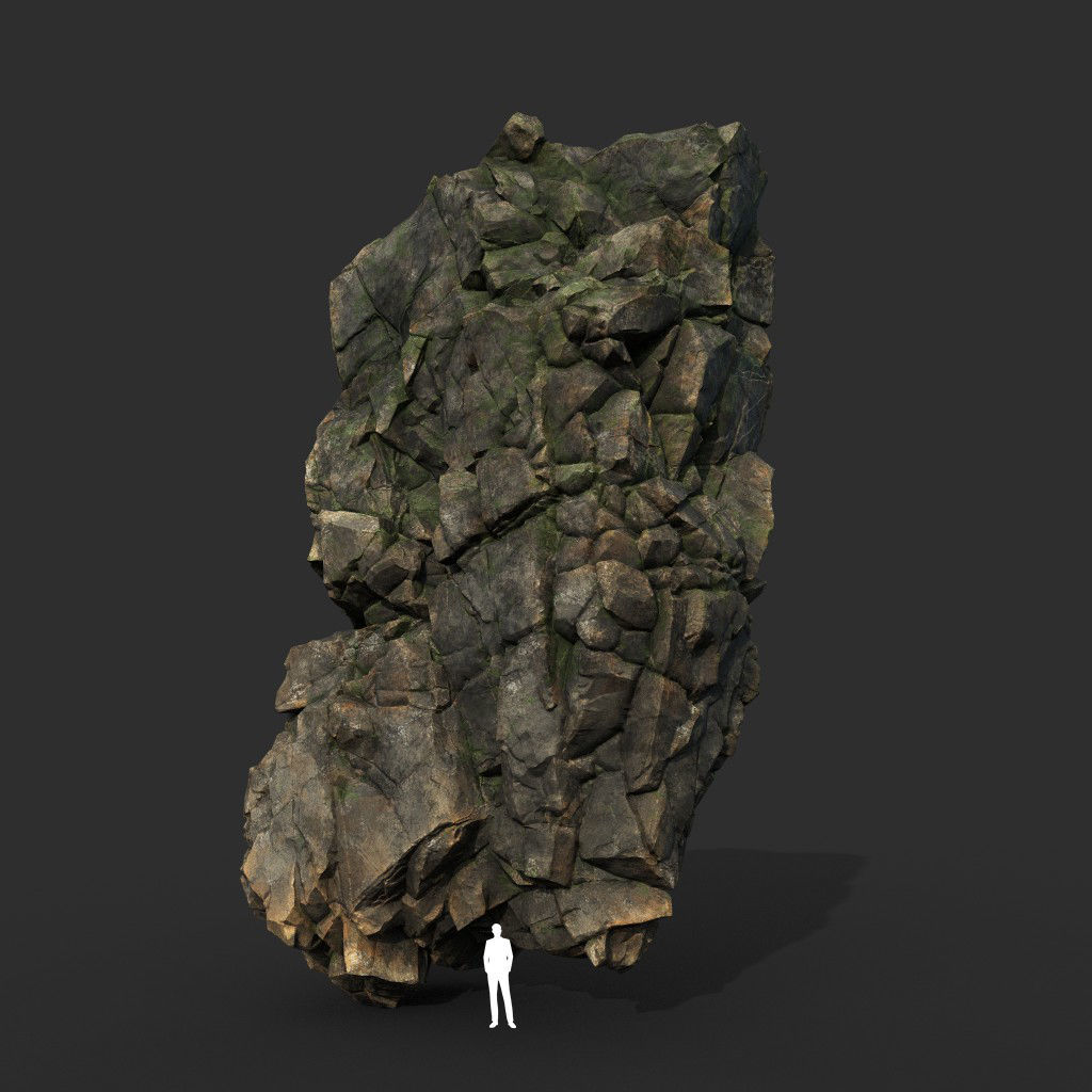 Low poly Gray Mossy Cliff Modular 211126 Low-poly 3D model_17
