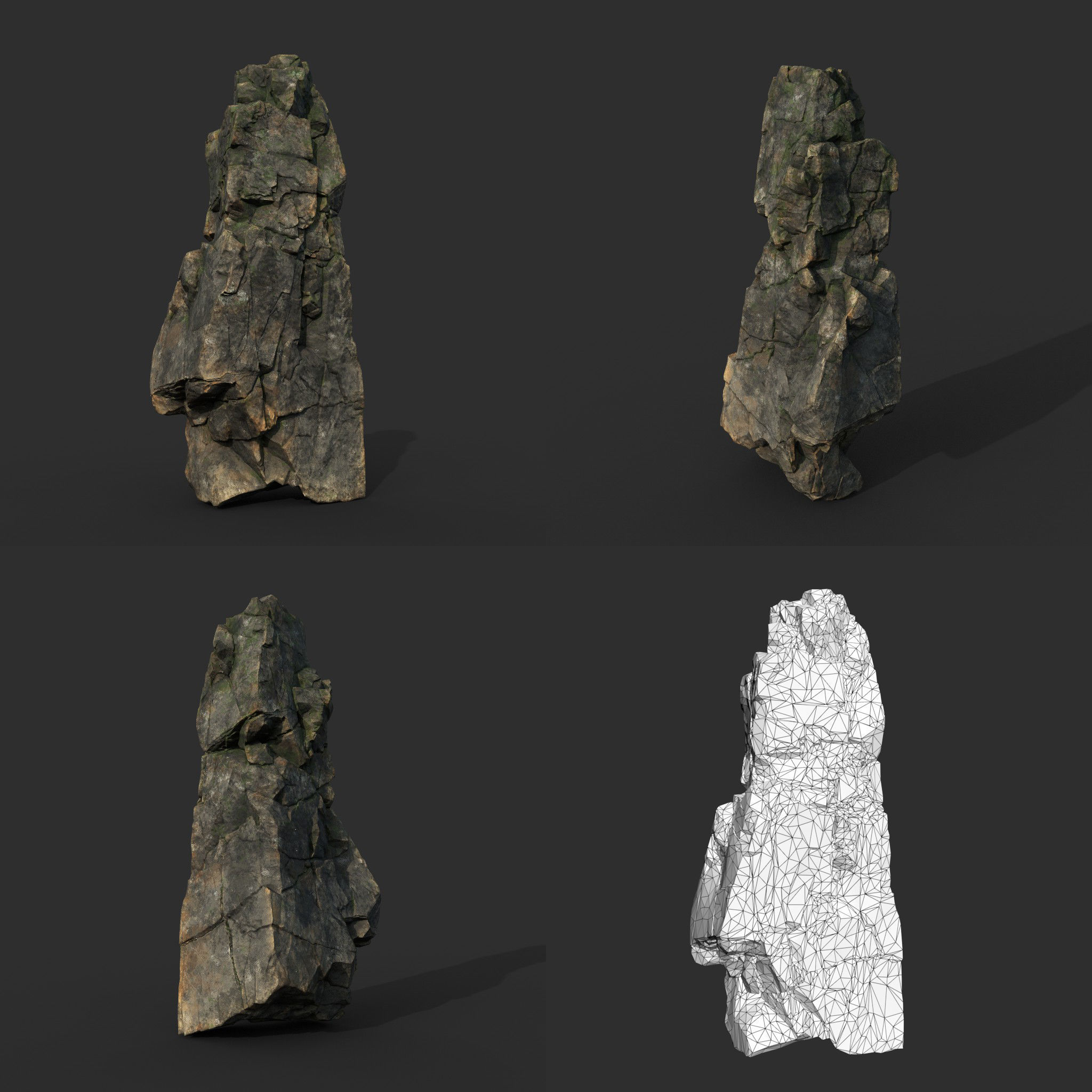 Low poly Gray Mossy Cliff Modular 211126 Low-poly 3D model_2