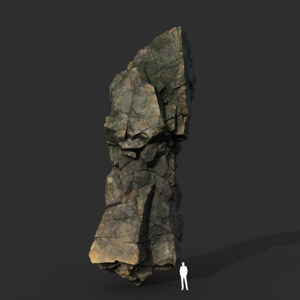 Low poly Gray Mossy Cliff Modular 211126 Low-poly 3D model_5