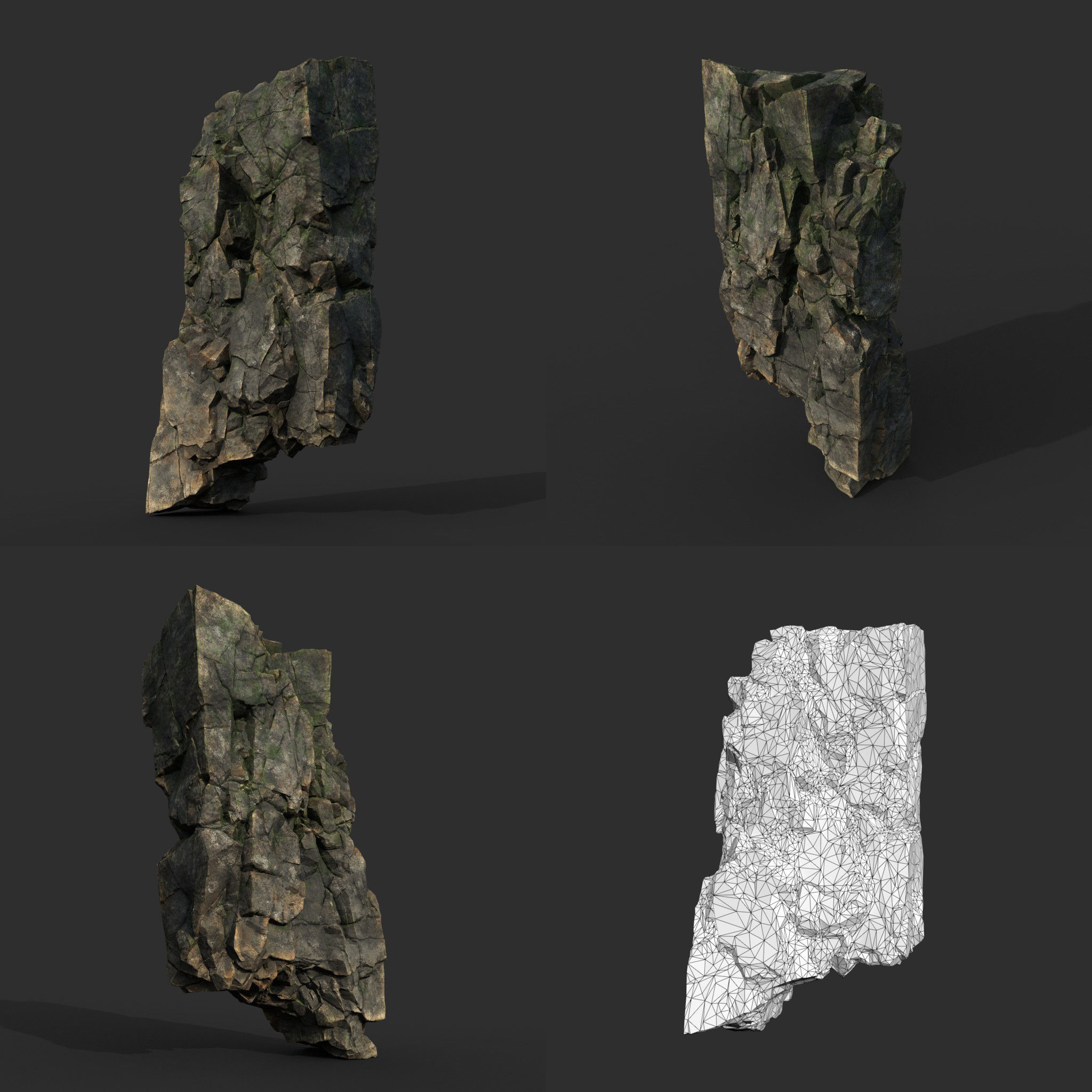 Low poly Gray Mossy Cliff Modular 211126 Low-poly 3D model_16