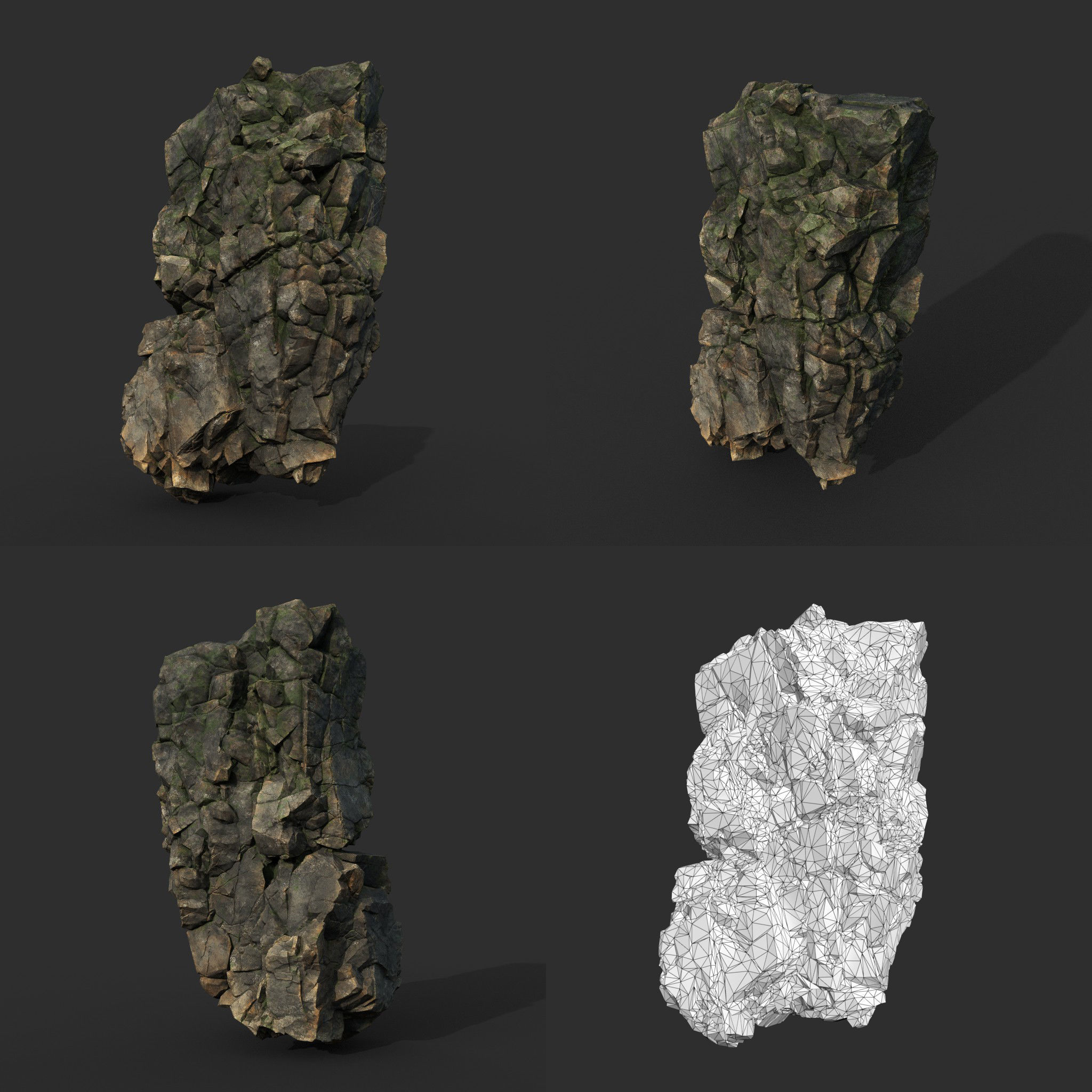 Low poly Gray Mossy Cliff Modular 211126 Low-poly 3D model_18