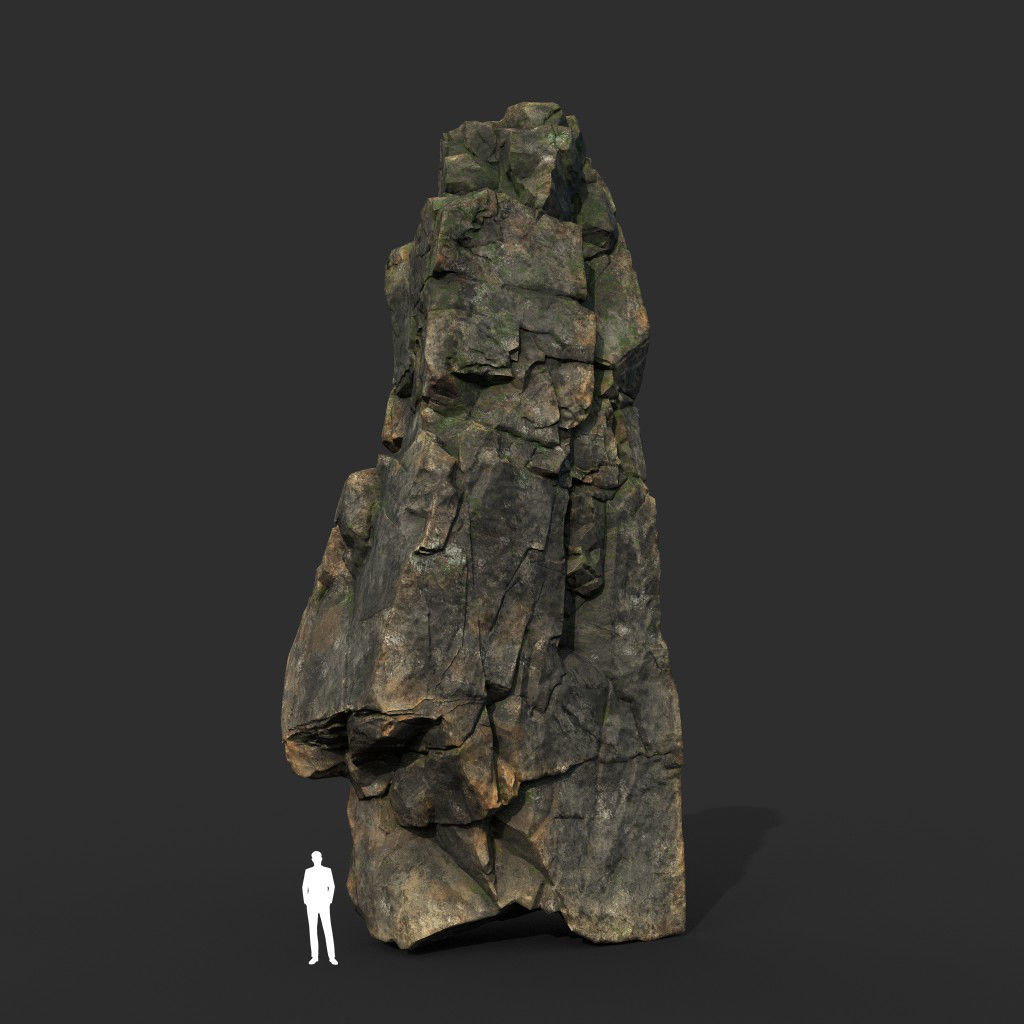 Low poly Gray Mossy Cliff Modular 211126 Low-poly 3D model_1