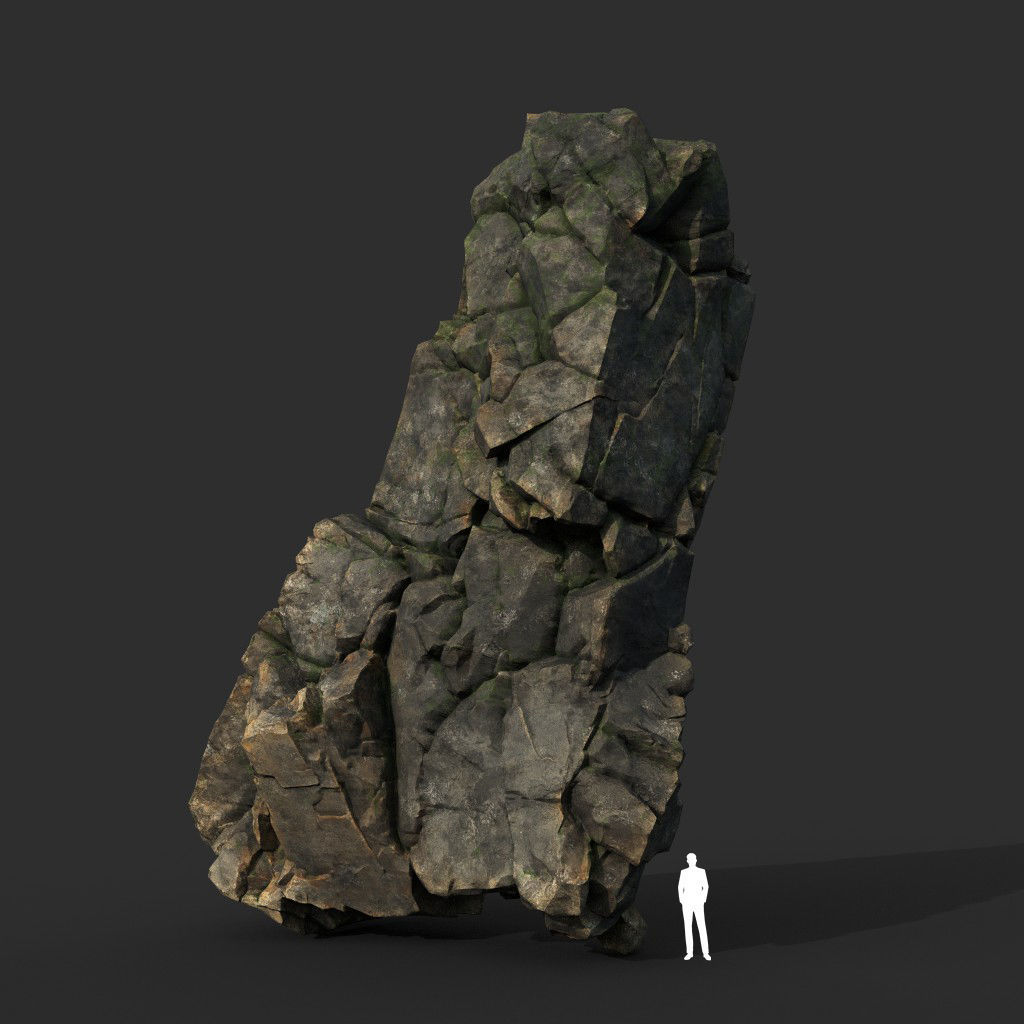Low poly Gray Mossy Cliff Modular 211126 Low-poly 3D model_13