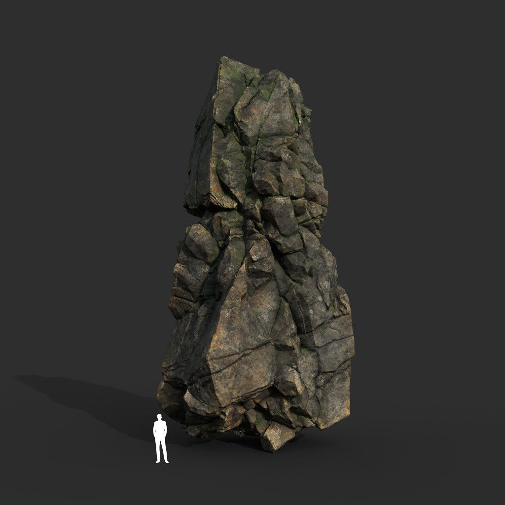 Low poly Gray Mossy Cliff Modular 211126 Low-poly 3D model_3