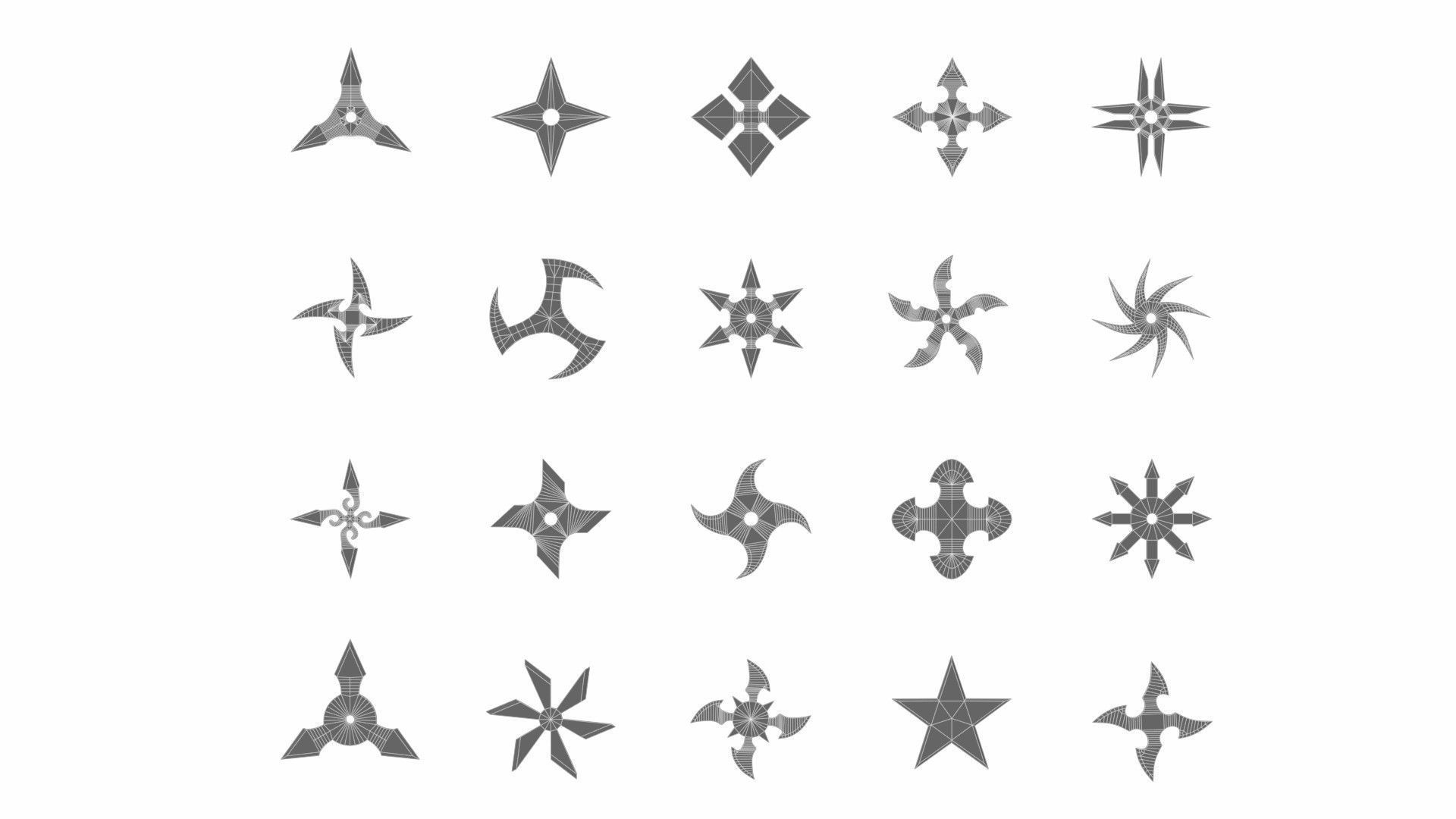 Collection of 20 shurikens Low-poly 3D model_41