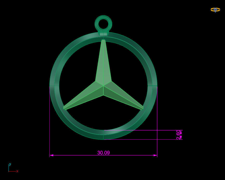 Mercedes logo keychain 3D print model_3