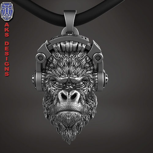 Pendant  animal jewelry Gorilla with headphone 1  3D print model