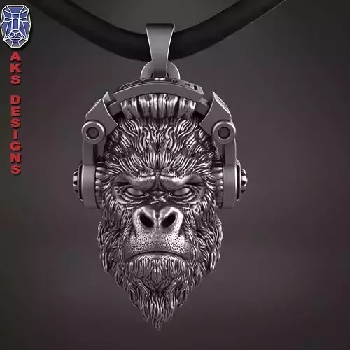 Pendant  animal jewelry Gorilla with headphone 1 