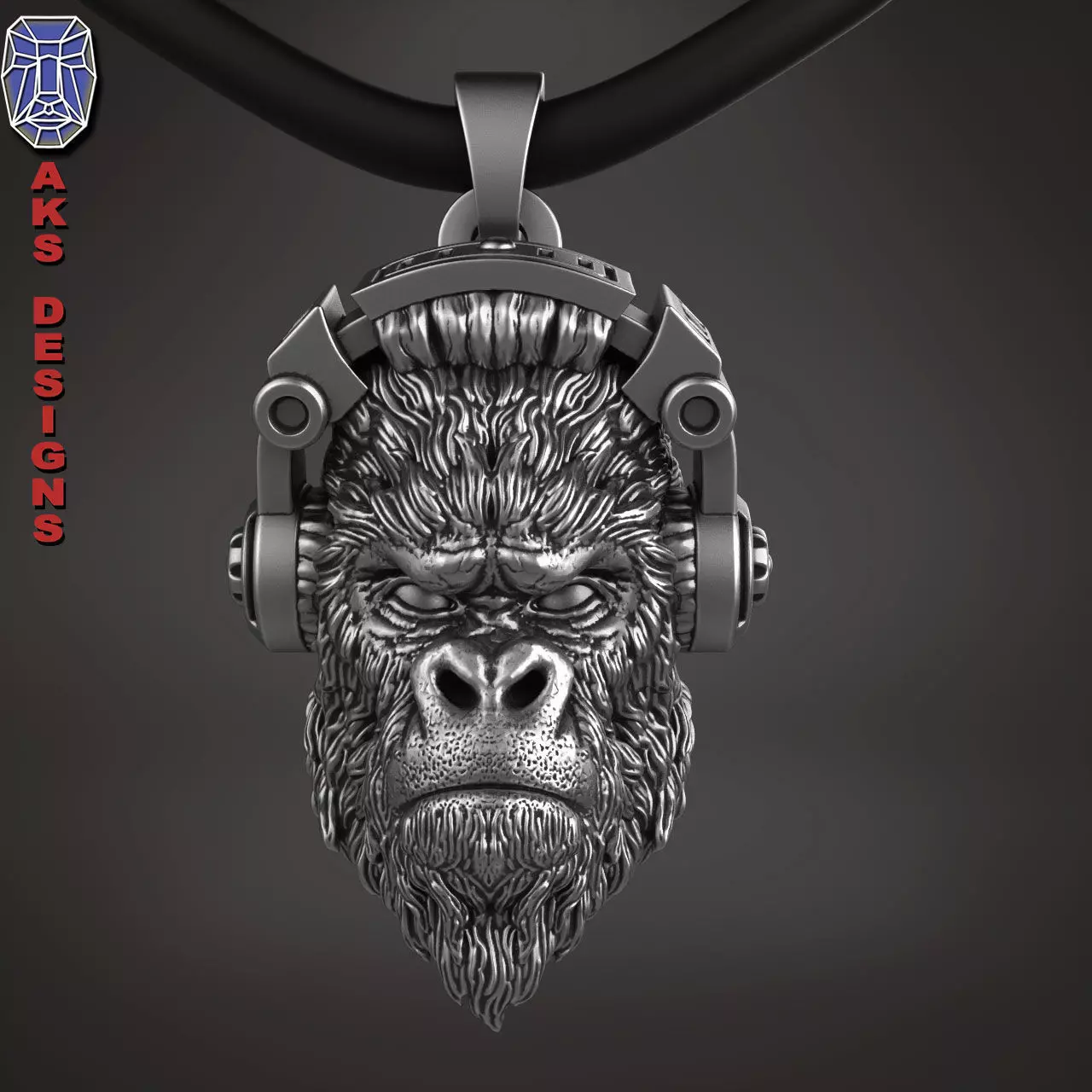 Pendant animal jewelry Gorilla with headphone 1 3D print model