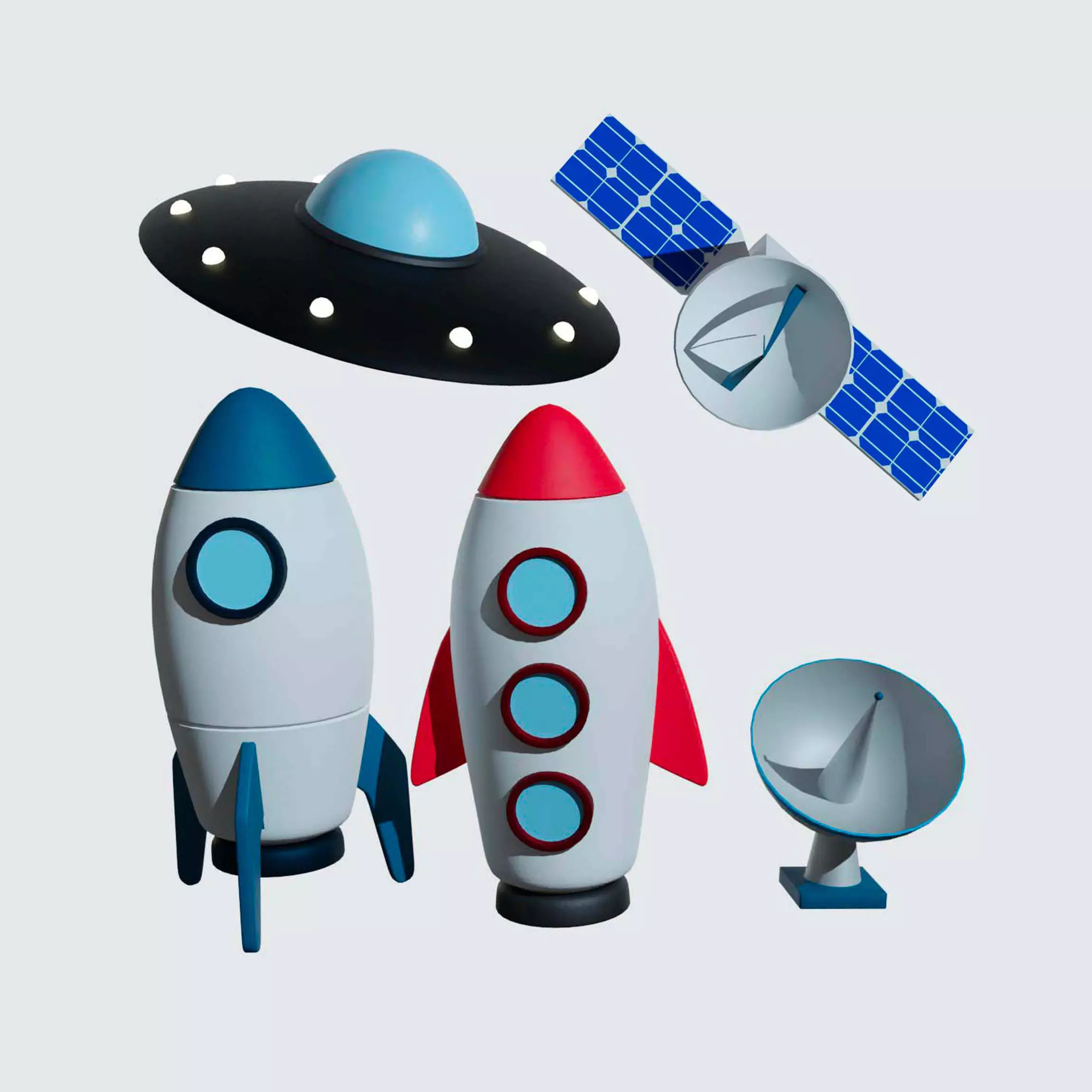 Cartoon spacecraft Low-poly 3D model_0