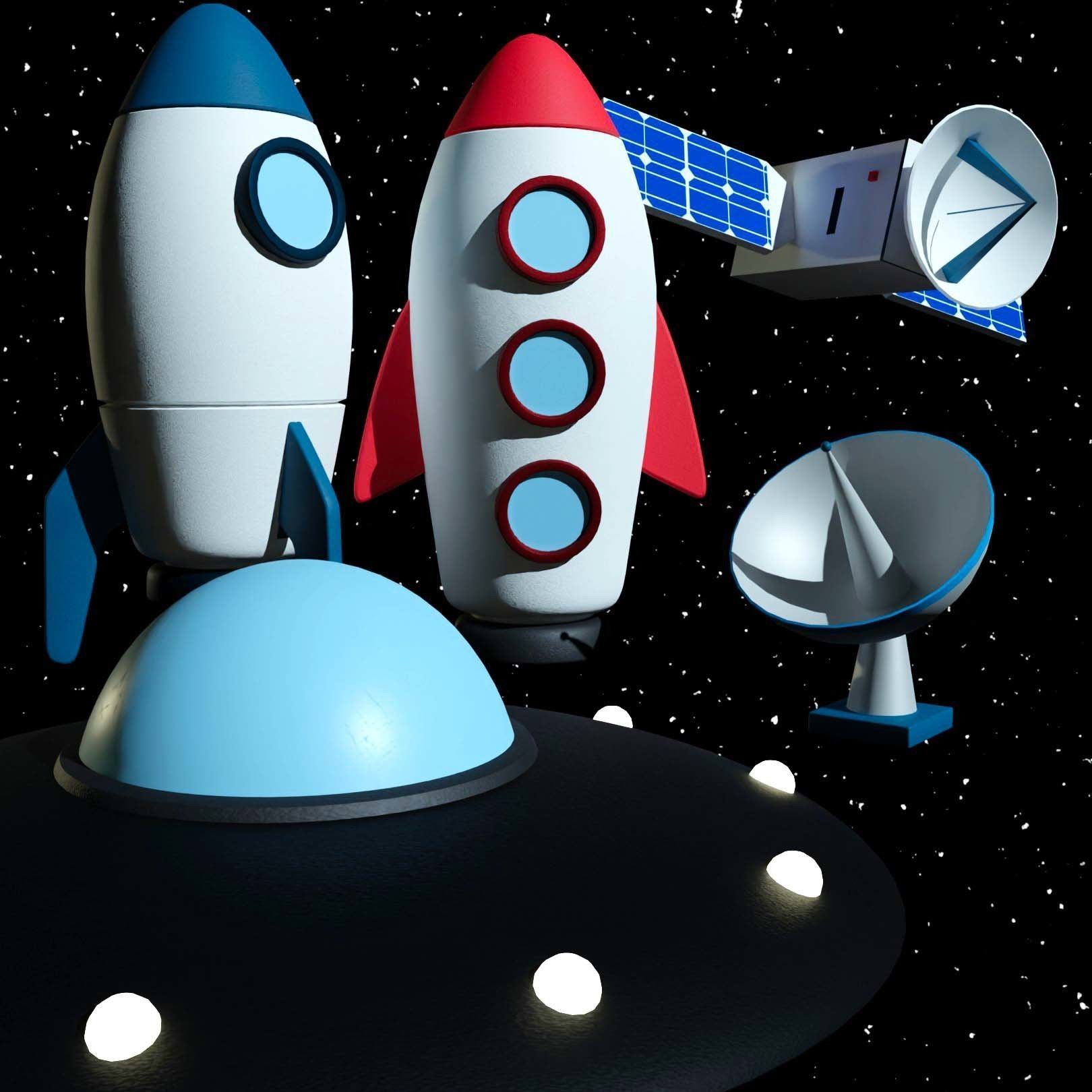 Cartoon spacecraft Low-poly 3D model_4