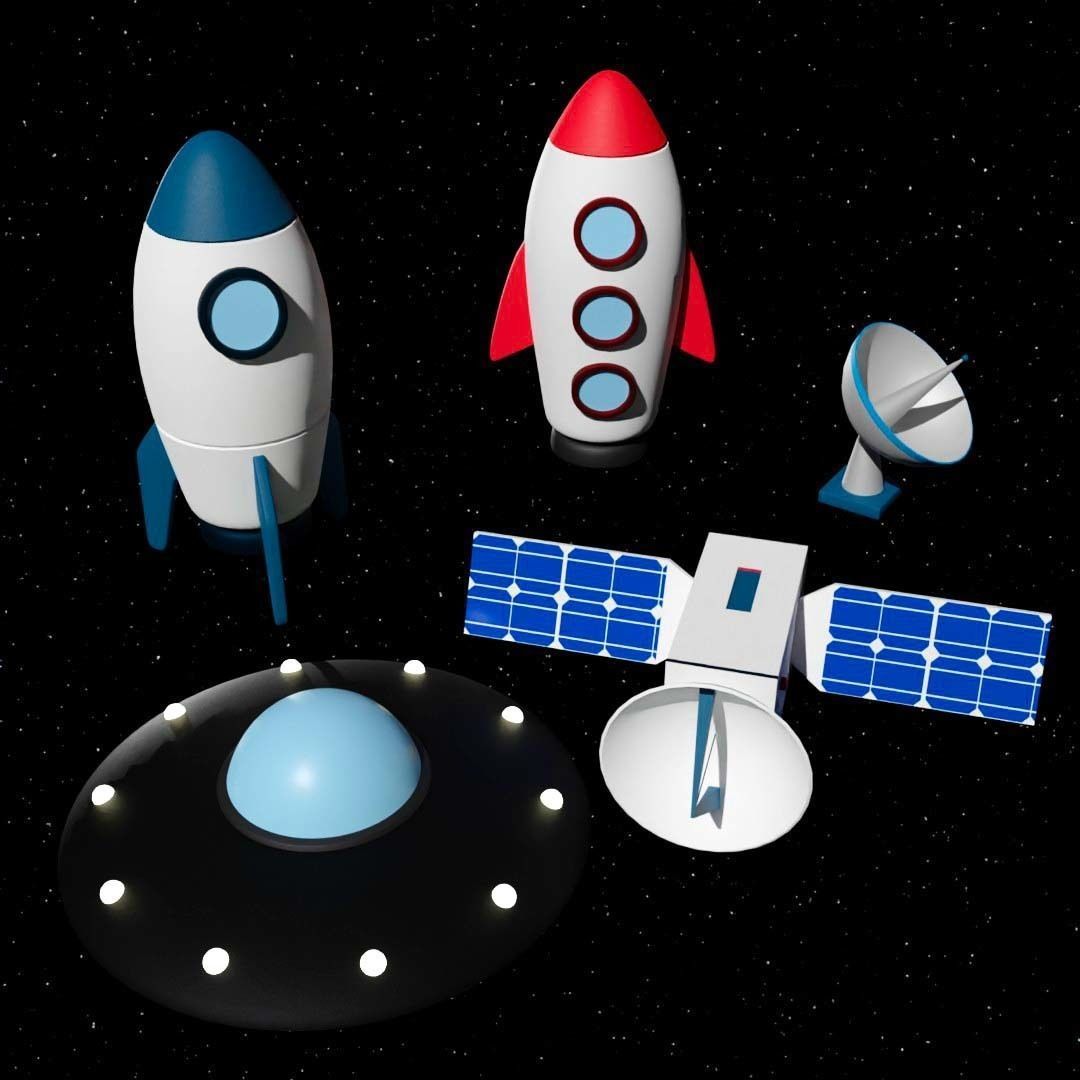 Cartoon spacecraft Low-poly 3D model_10
